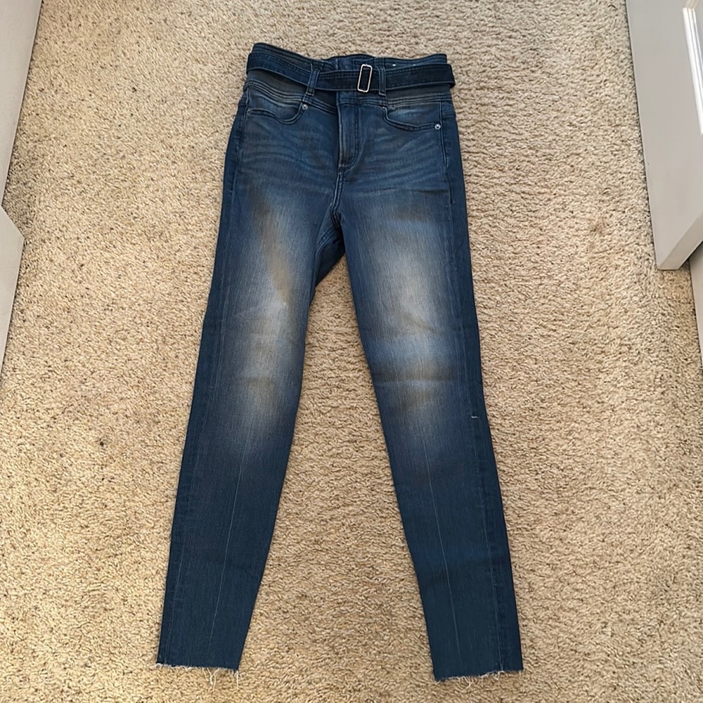 SUPER high rise stretch raw hem medium wash denim